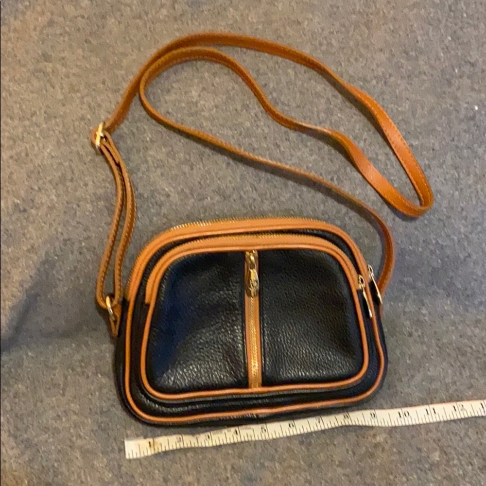 Valentina Black/Brown Pebble Leather Crossbody New